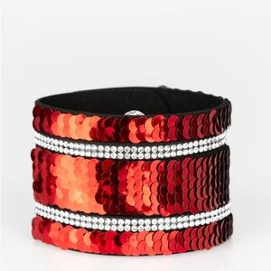 Paparazzi Red Sequin Urban Bracelet with Rhinestones, NWT’s